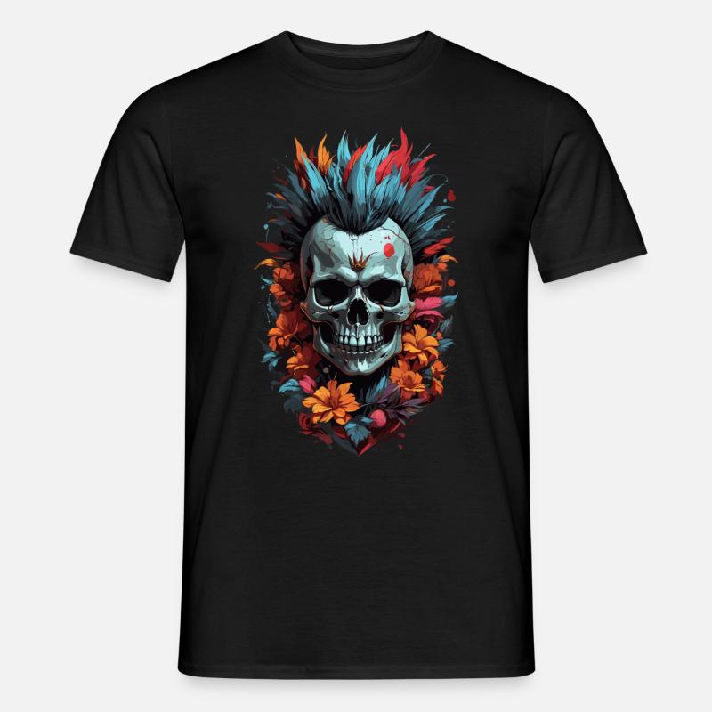 Blumen-Punk-Schädel - Männer T-Shirt - Schwarz