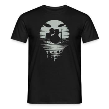 Drumset Silhouette Schlagzeug mit Spiegelung - Männer T-Shirt - Schwarz - Vorne - AI Model Male 178 light (178cm)