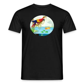 Papagei Ara im Wald am See mit Fisch bunt - Männer T-Shirt - Schwarz - Vorne - AI Model Male 178 light (178cm)