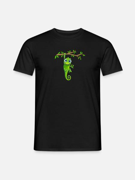 Chamäleon grün hängt am Ast - Männer T-Shirt - Schwarz