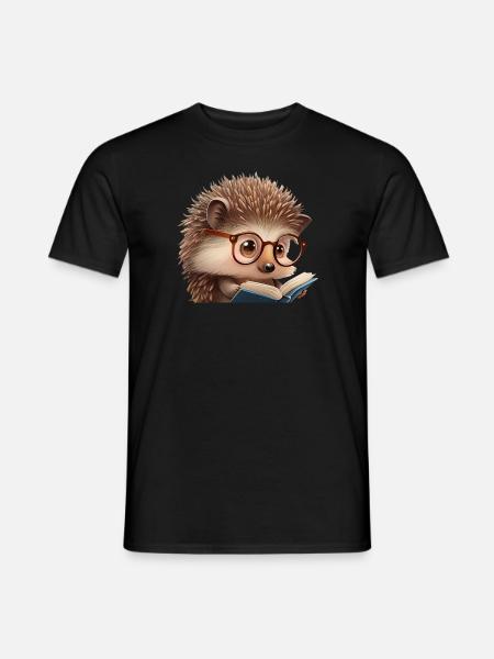 Niedlicher Igel beim Lesen - Mænd T-shirt - sort