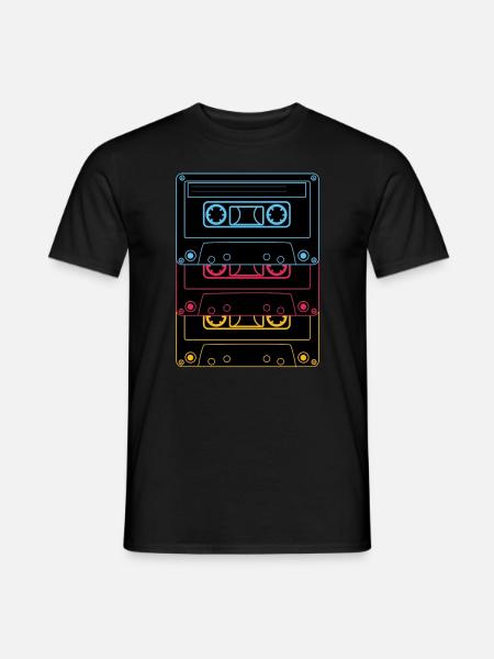 Retro Neon Kassette Old School Playlist - Männer T-Shirt - Schwarz