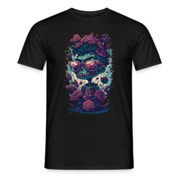 Illustration de zombies avec des lunettes de soleil et des fleurs - T-shirt homme - noir - Devant - AI Model Male 178 light (178cm)