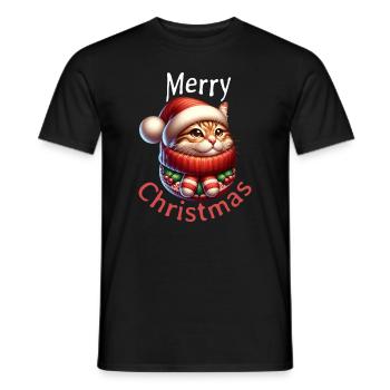 Chat de Noël Joyeux Noël - T-shirt homme - noir - Devant - AI Model Male 178 light (178cm)