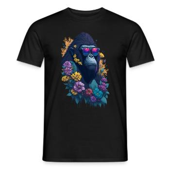 Illustration d’un gorille portant des lunettes de soleil - T-shirt homme - noir - Devant - AI Model Male 178 light (178cm)