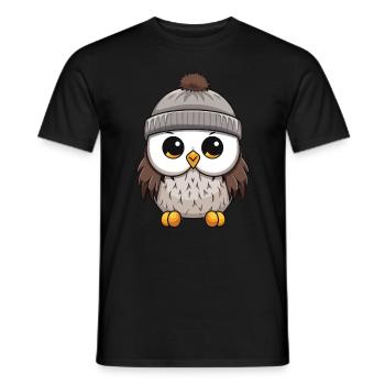 Eule Comic Winter Cozy - Männer T-Shirt - Schwarz - Vorne - AI Model Male 178 light (178cm)