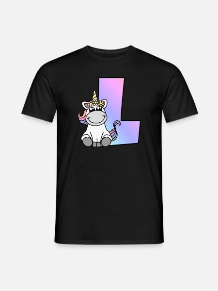 Einhorn Buchstabe L - Männer T-Shirt - Schwarz