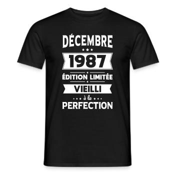 Anniversaire 35 ans - Décembre 1987 Perfection - T-shirt homme - noir - Devant - AI Model Male 178 light (178cm)