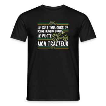 De Bonne Humeur au volent du Tracteur - T-shirt homme - noir - Devant - AI Model Male 178 light (178cm)