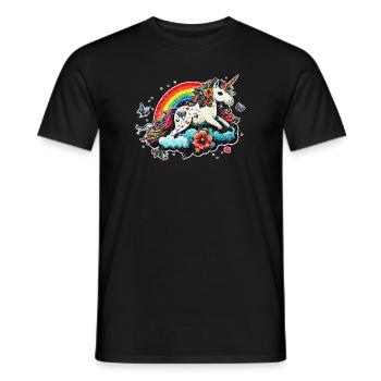 Mignon licorne arc-en-ciel, nuage, style kawaii - T-shirt homme - noir - Devant - AI Model Male 178 light (178cm)