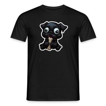 Petit bouledogue noir mangeant un os - T-shirt homme - noir - Devant - AI Model Male 178 light (178cm)