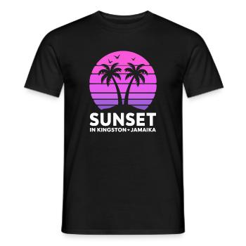 Coucher de soleil à Kingston, Jamaïque, vacances Palmiers - T-shirt homme - noir - Devant - AI Model Male 178 light (178cm)