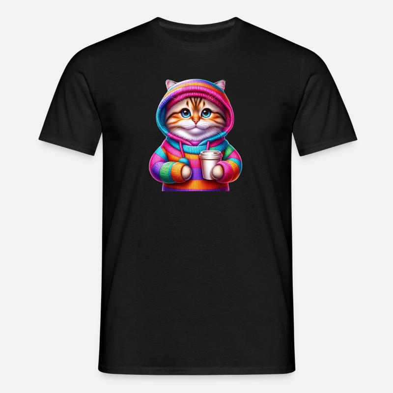 Bunte Katze - Männer T-Shirt - Schwarz