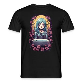 Gothic Anime Kawaii Girl with Roses Victorian - Men's T-Shirt - black - Front - AI Model Male 178 light (178cm)