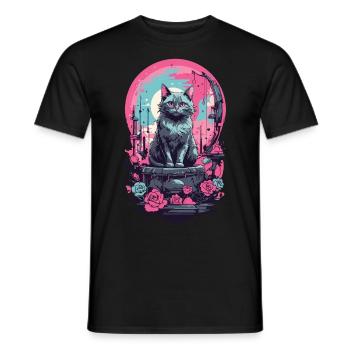 Gothic Pastel Katze mit Mond und Rosen - Männer T-Shirt - Schwarz - Vorne - AI Model Male 178 light (178cm)