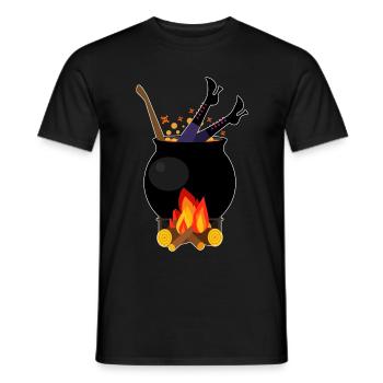 Witch in saucepan - Halloween cooking firewood - Men's T-Shirt - black - Front - AI Model Male 178 light (178cm)