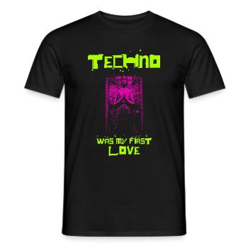Techno Engel - TECHNO WAS MY FIRST LOVE - néon - T-shirt homme - noir - Devant - AI Model Male 178 light (178cm)