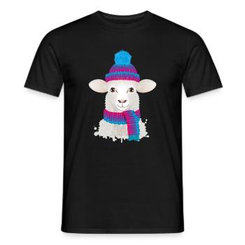 mouton blanc avec chapeau à bobble coloré et écharpe tricotée - T-shirt homme - noir - Devant - AI Model Male 178 light (178cm)