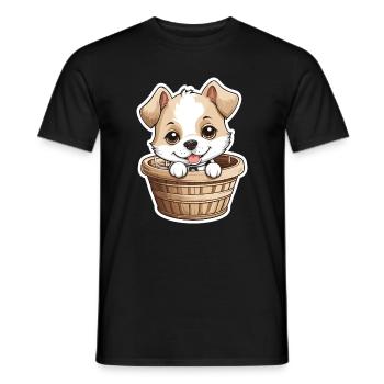 Chien mignon dans un panier pour chien - T-shirt homme - noir - Devant - AI Model Male 178 light (178cm)