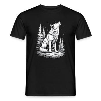 loup dessin croquis illustration noir blanc - T-shirt homme - noir - Devant - AI Model Male 178 light (178cm)