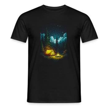 Starry Night Campfire Forest Scene - Men's T-Shirt - black - Front - AI Model Male 178 light (178cm)
