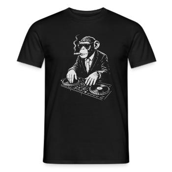 DJ Monkey in Suit spielt Musik - Männer T-Shirt - Schwarz - Vorne - AI Model Male 178 light (178cm)