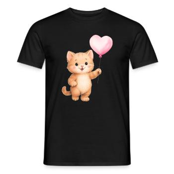 Heart Balloon Cat - Men's T-Shirt - black - Front - AI Model Male 178 light (178cm)
