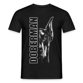 Portrait du doberman avec lettrage vertical - T-shirt homme - noir - Devant - AI Model Male 178 light (178cm)