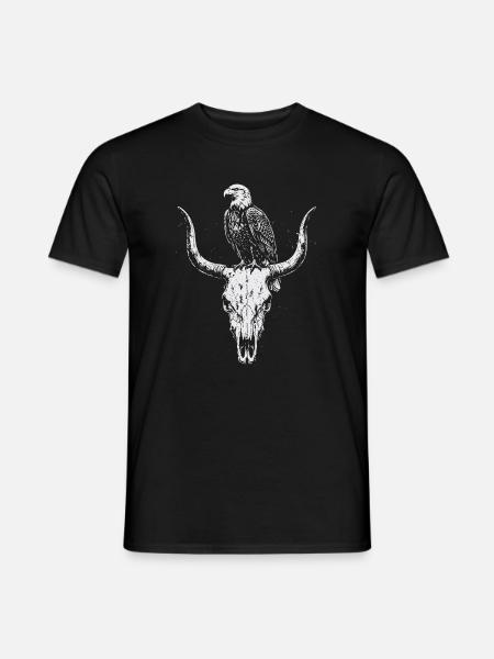 Adler auf Longhorn-Schädel - Männer T-Shirt - Schwarz