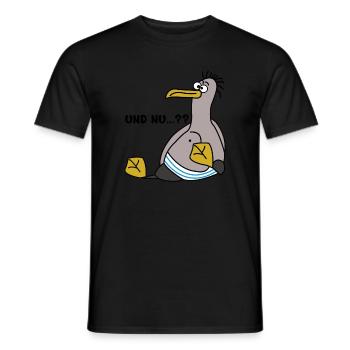 Eine Möwe die schielt und sitzt mit Spruch - Männer T-Shirt - Schwarz - Vorne - AI Model Male 178 light (178cm)