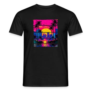 Sonnenuntergang 80s 80s Sunset Retro City für - Männer T-Shirt - Schwarz - Vorne - AI Model Male 178 light (178cm)