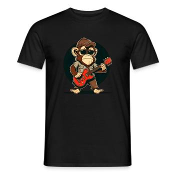 Affe Schimpanse spielt Acousitc Rock Gitarre - Männer T-Shirt - Schwarz - Vorne - AI Model Male 178 light (178cm)