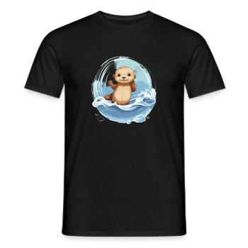 Niedlicher Otter für Kinder Tier im Wasser - Männer T-Shirt - Schwarz - Vorne - AI Model Male 178 light (178cm)