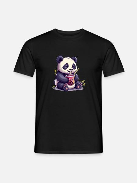 Niedlicher Panda mit Tee - Männer T-Shirt - Schwarz