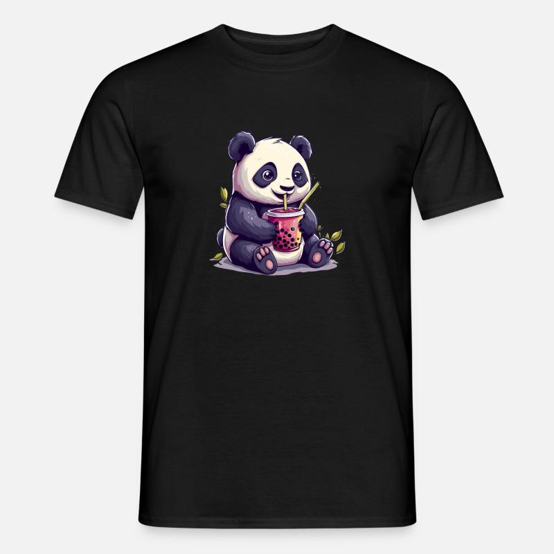 Niedlicher Panda mit Tee - Männer T-Shirt - Schwarz