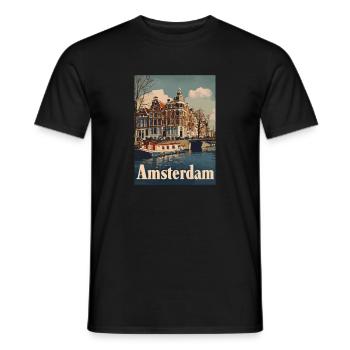 Vintage Amsterdam Kanal Niederlande Holland - Männer T-Shirt - Schwarz - Vorne - AI Model Male 178 light (178cm)