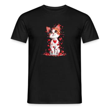 Katze Liebe Valentinstag Katze mit roten Herzen - Männer T-Shirt - Schwarz - Vorne - AI Model Male 178 light (178cm)