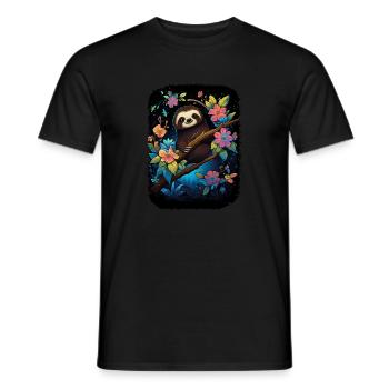 Faultier Niedliches Tier Floraler Nachthimmel - Männer T-Shirt - Schwarz - Vorne - AI Model Male 178 light (178cm)