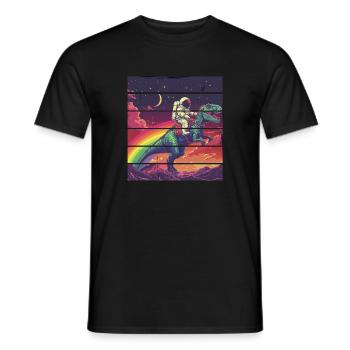 Astronaut reitet T-Rex Dinosaurier - Männer T-Shirt - Schwarz - Vorne - AI Model Male 178 light (178cm)