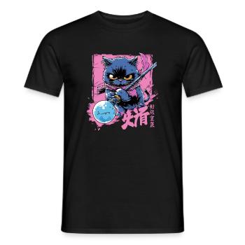 Japanische Katze Samurai Style für Katzen Fans - Männer T-Shirt - Schwarz - Vorne - AI Model Male 178 light (178cm)