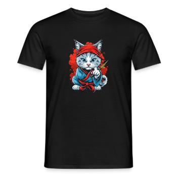Japanische Katze Samurai Style für Katzen Fans - Männer T-Shirt - Schwarz - Vorne - AI Model Male 178 light (178cm)