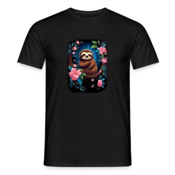 Faultier Niedliches Tier Floraler Nachthimmel - Männer T-Shirt - Schwarz - Vorne - AI Model Male 178 light (178cm)