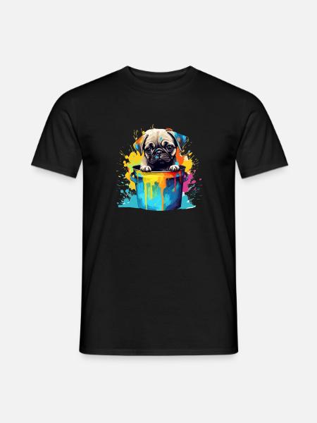 Mops Niedlicher Hund Farbeimer - Männer T-Shirt - Schwarz