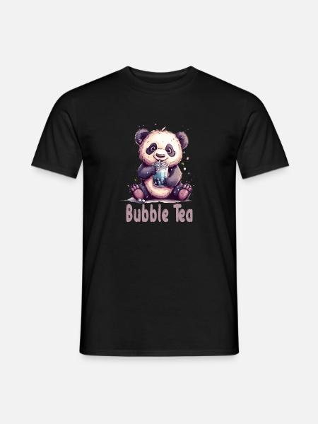 Niedlicher Panda mit Tee - Männer T-Shirt - Schwarz