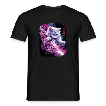 Japanische Katze Samurai Style für Katzen Fans - Männer T-Shirt - Schwarz - Vorne - AI Model Male 178 light (178cm)