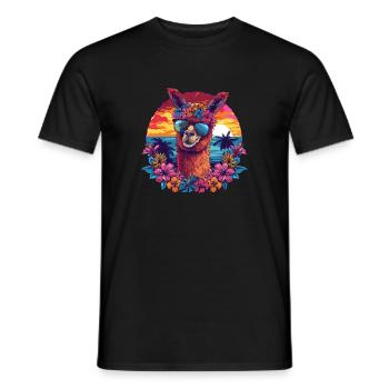 Alpaka Lama Blumen Sonnenbrille Sonnenuntergang - Männer T-Shirt - Schwarz - Vorne - AI Model Male 178 light (178cm)