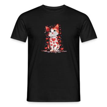 Katze Liebe Valentinstag Katze mit roten Herzen - Männer T-Shirt - Schwarz - Vorne - AI Model Male 178 light (178cm)