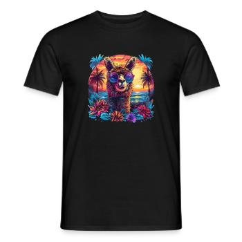 Alpaka Lama Blumen für Alpakaliebhaber - Männer T-Shirt - Schwarz - Vorne - AI Model Male 178 light (178cm)