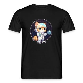 Astronaut Kitty erforscht die kosmische Grenze - Männer T-Shirt - Schwarz - Vorne - AI Model Male 178 light (178cm)