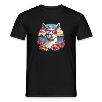 Alpaka Lama Blumen für Alpakaliebhaber - Männer T-Shirt - Schwarz - Vorne - AI Model Male 178 light (178cm)